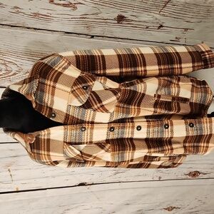 Natural Reflections Sherpa Lined Fleece Shacket Oversized Small Plaid